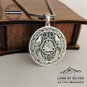 Customizable, Odin&#39;s Raven Necklace, Norse Mythology, Valknut Symbol Pendant, Viking Necklace, Symbol of Wisdom And Knowledge Necklace