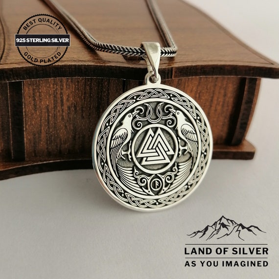 Customizable Odin's Raven Necklace, Norse Mythology, Valknut Pendant, Viking K Jewelry, Wisdom and Knowledge Symbol Necklace