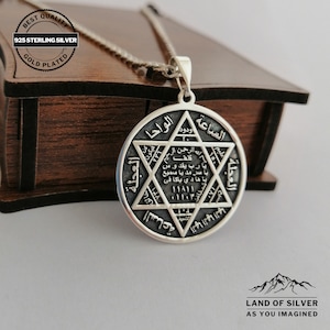 Customizable Seal of Suleiman&#39;s Silver Necklace - Oxidized King Solomon Pendant - Personalized Talisman Medallion Jewelry