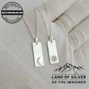 Customizable, Couple Necklace, Sun and Moon Necklace, Handmade, 925 Sterling Silver Necklace, Personalizable Gift