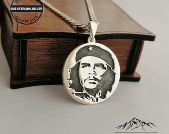Collana personalizzabile con moneta di Che Guevara in argento sterling, ciondolo ossidato fatto a mano, regalo personalizzato