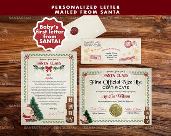 2025 Official Baby Letter Mailed From Santa | Certificate From Santa | Santas Nice List | Santa Letter Certificate | Personalized Letter