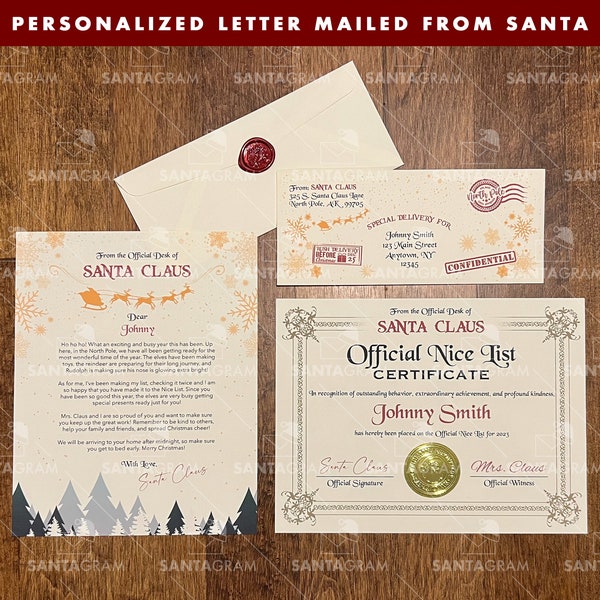 2023 Official Letter Mailed From Santa | Certificate From Santa | Santas Nice List | Santa Letter Certificate | Personalized Santa Letter