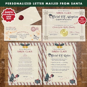 2023 Official Elf Adoption Letter Mailed From Santa | Certificate From Santa | New Elf Letter | Santa Claus Letter | Nice List Cert | Elf