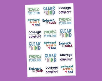 4x6 Vinyl Sticker Sheet • Courage + Self Care Stickers • Mental Health Quotes • Therapy Gift • Emotional Wellness Sticker Pack • Journaling