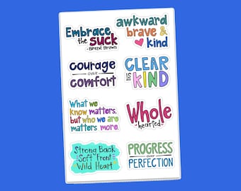 4x6 Vinyl Sticker Sheet • Courage + Self Care Stickers • Mental Health Quotes • Therapy Gift • Emotional Wellness Sticker Pack • Journaling
