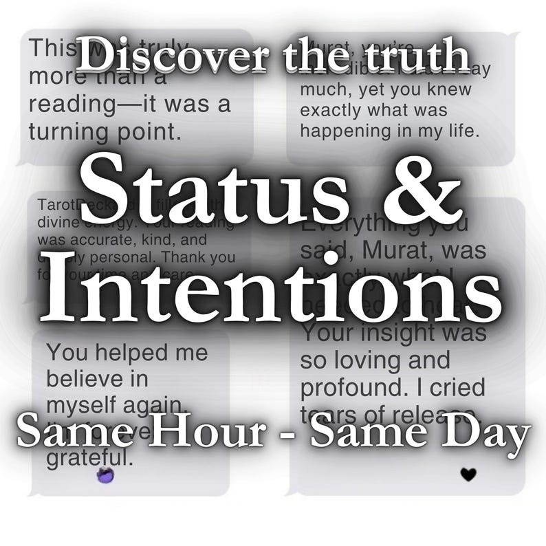 May include: Image with the text "Discover the truth" and "Status & Intentions." The image includes text bubbles with testimonials. The phrase "Same Hour - Same Day" is also visible.