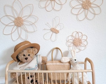 Wall decoration set flower made of rattan woven Boho wall decoration wall flowers children's room baby room wall design round flowers minimalist