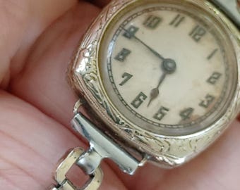 14K Gold Watch Eterna 15J 100 Yr Old Fix or Repair 4.5g Grams Sold at Scrap Value Rare Ball and Chain Band Case by LWC Art Deco Needs Crown