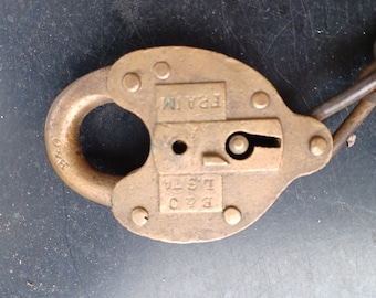 B&O Railroad Lock "Fraim" Switch Cadena original adjunta Marcada L. STA "Estación"? Rail Road Baltimore y Ohio Railroad Brass