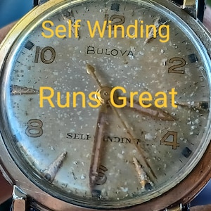 1958 Bulova Watch Wrist Self winding 17 Jewels 11ACAC Working Dirty Dial New Black Leather Band 66 Years Old Screw Back Ring Waterproof L8