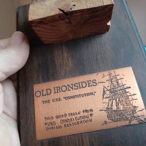1784 USS Constitution WOOD White Oak “Old Ironsides” Boston Harbor souvenir plaque 251 Years Old 1927-1931 Restoration War of 1812 Very RARE