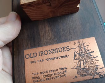 Placa de recuerdo del puerto de Boston "Old Ironsides" del USS Constitution de 1784, madera de roble blanco, 251 años de antigüedad, 1927-1931, Guerra de la Restauración de 1812, muy rara.