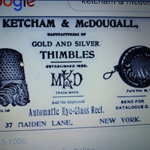 Thimble Maker Ketcham & McDougall Automatic Retractable Chain Eyeglass Brooch Fob Watch With Original BOX RARE enamel New Old Stock Antique