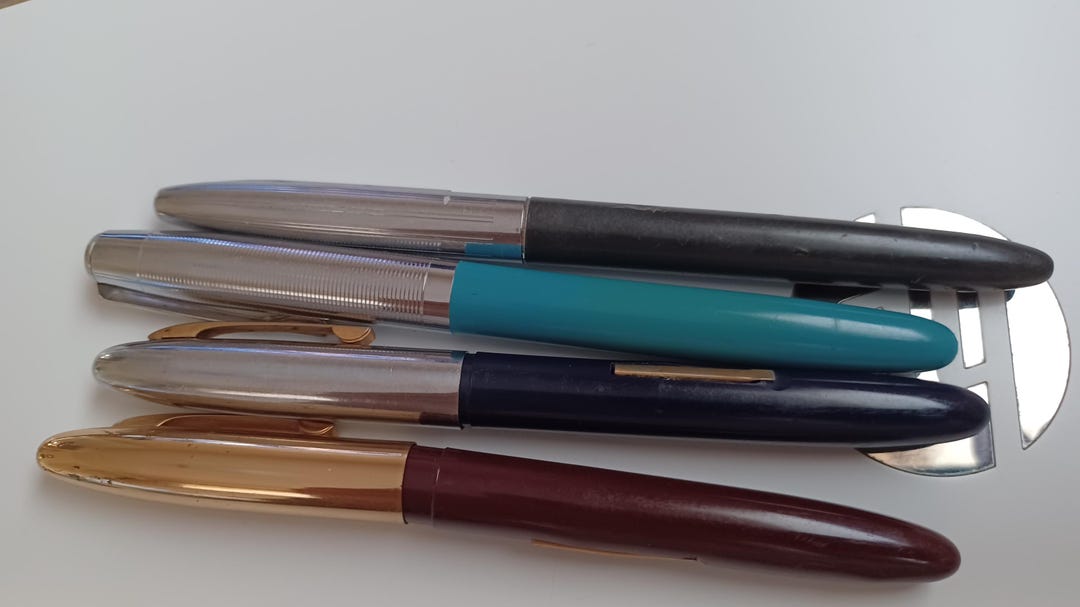Script Liquid System Pen Lot of 4 SCRIPTO Fountain Pens All Different All Have Nibs 2 Sacks 1 ...