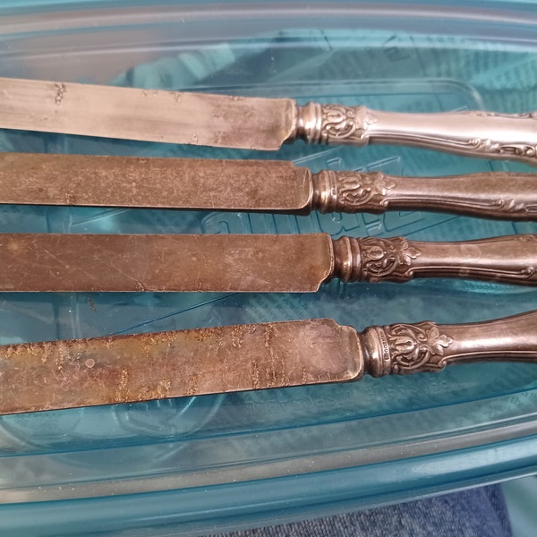 Gorham Kings Pattern 1920's Gorham SET of 4 Silver plate Dinner serving knife Anchor Hallmark ornate styling fine flatware FOUR KNIVES