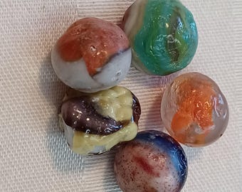 5 DUG Marbles Errors Cullet Glass West Virginia Ohio All Different Genuine Buried As Non Recyclable Waste Colorful Collectable 70 to 100 Yrs