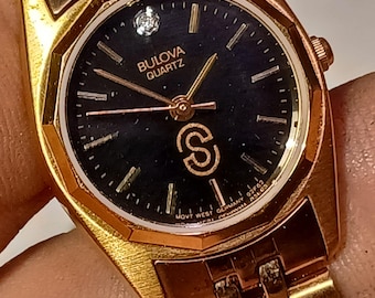 Ladies Goldtone BULOVA 97P13 Satin Finish Diamond Dial Watch  display picture 2