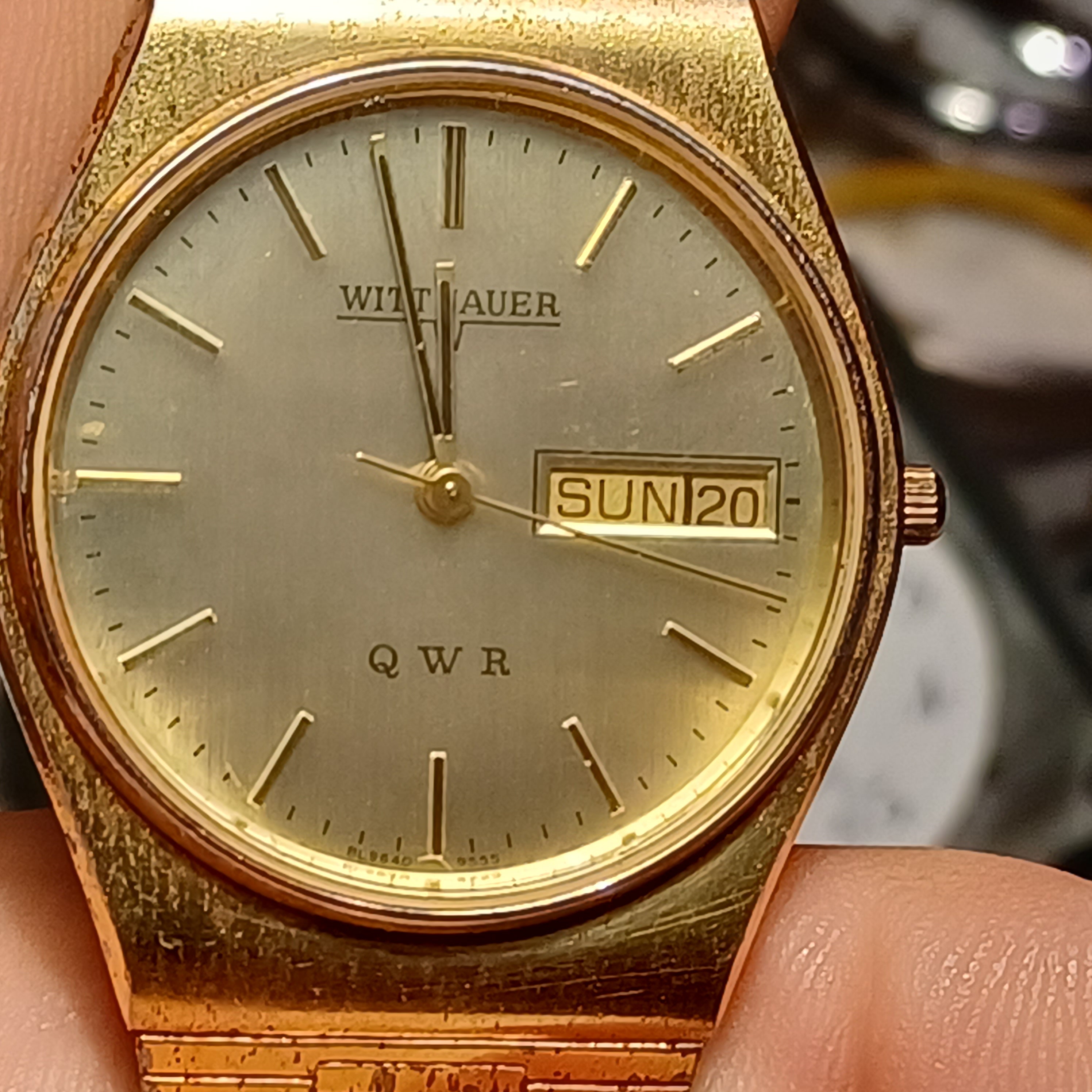 Wittnauer QWR Day Date Wristwatch With 10K 25 Year Award on Wittnauer QWR Day Date Wristwatch With 10K 25 Year Award on