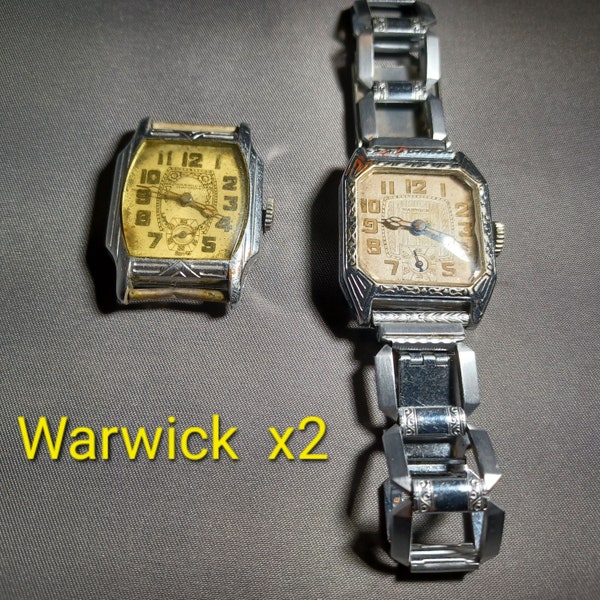 1918 Warwick art deco foldable 14K GP Knickerbocker case 15 jewels Swiss watch runs needs a spring installed INCLUDED in Parts Watch WWI Era