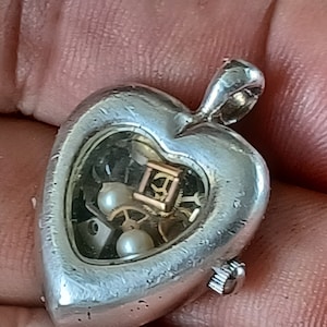Steampunk Heart 12 Grams 925 Sterling Filled with watch parts one of a kind Pendent Charm Retro silver watch repurposed into Punk Jewelry