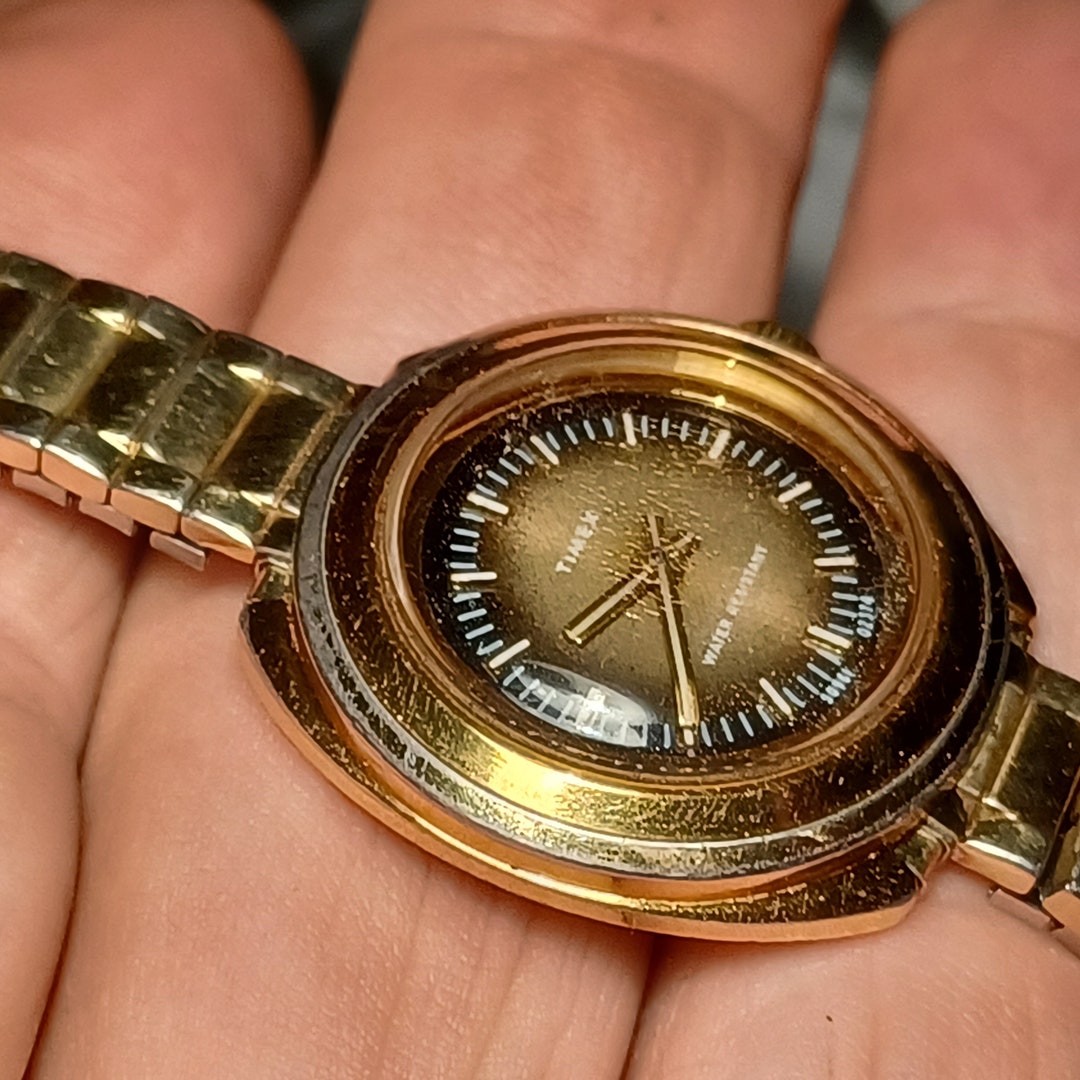 1974 Timex Sun Burst Dial Women Watch 10K Gold RGP Bracelet Keeps Time ...