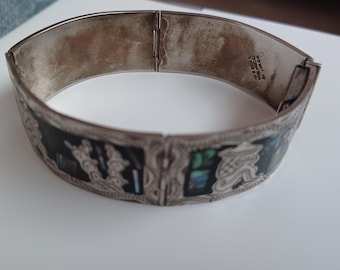 Sterling Silverpanel Link Bracelet Abalone Shell Mexico 925 LLA