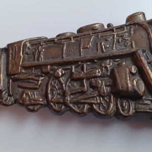 Train Buckle Engine Steam Locomotive Brass Belt 4045 Steam Turbine New Old Stock Vintage Railroad 1002 4.10&quot; x 2.05&quot; up to 1.90&quot; Belt Width