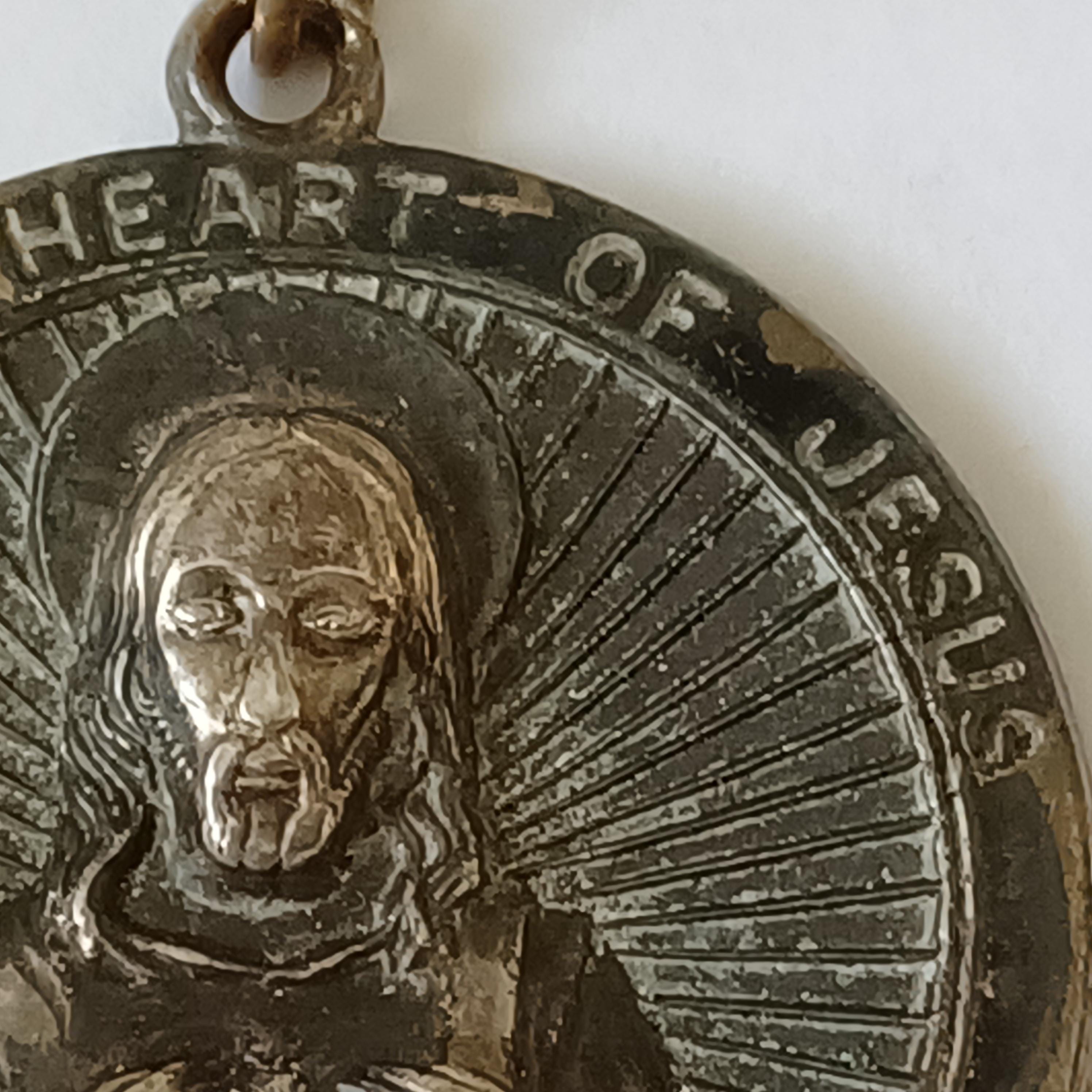925 Sterling THEDA Jesus Sacred Heart Religious Pendant Sterling Silver ...