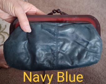Purse Italian Leather Clutch Navy Blue No. 0478 Clasp Women Luxury Bag Lucite Frame 10 x 6 Classic Evening Bag Wedding Glamorous Versatile