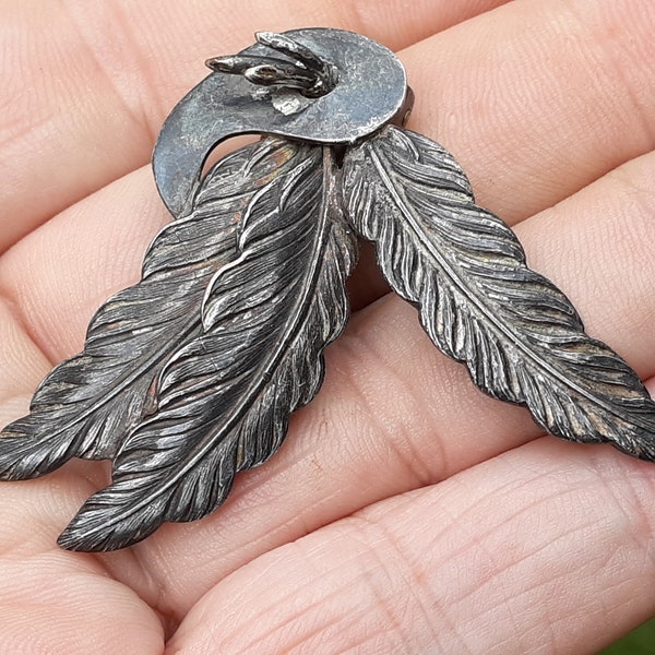 1910 AF 925 French Dress Clip Fur Patent - Paris 1910-30 Sterling Silver (tested) Feather 3 Art Deco Art Nouveau True Antique luxury fashion