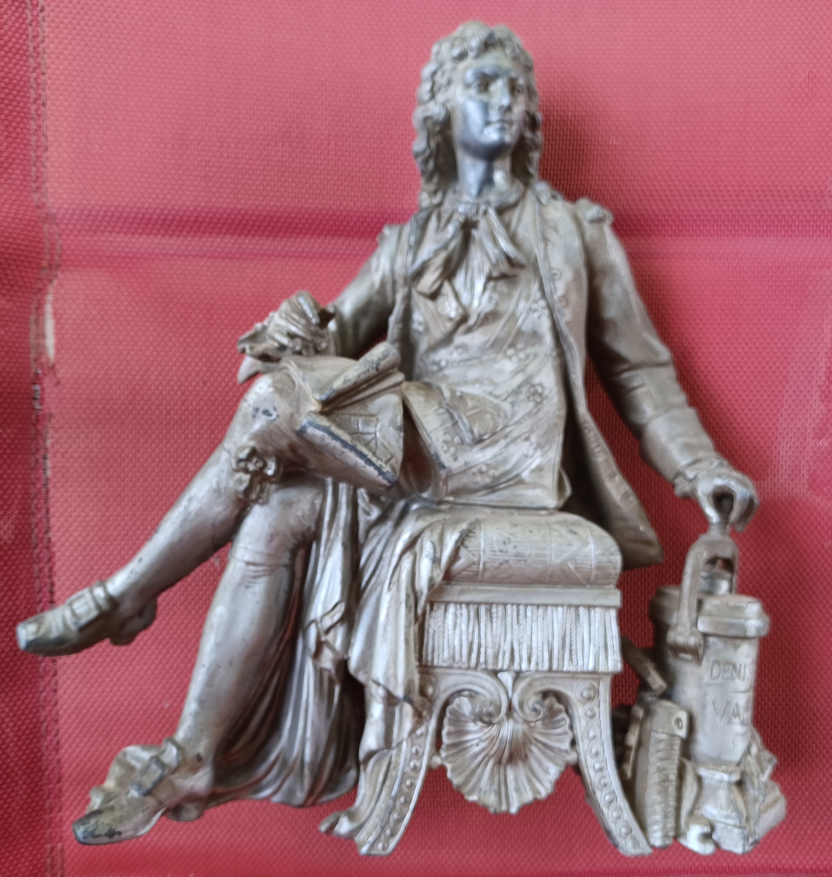 1881 Ansonia Clock figural Statue of~ DENIS PAPIN Ca 1600'S Thermodynamics physicist Inventor Of The Pressure cooker 12 inches tall No Clock