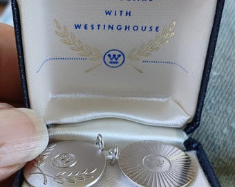2 Westinghouse Electric Corporation Employee Service Award Charm Bracelet Necklace 5 Year & 10 Yr Pin 57 Years Old Sterling Silver Box 1969