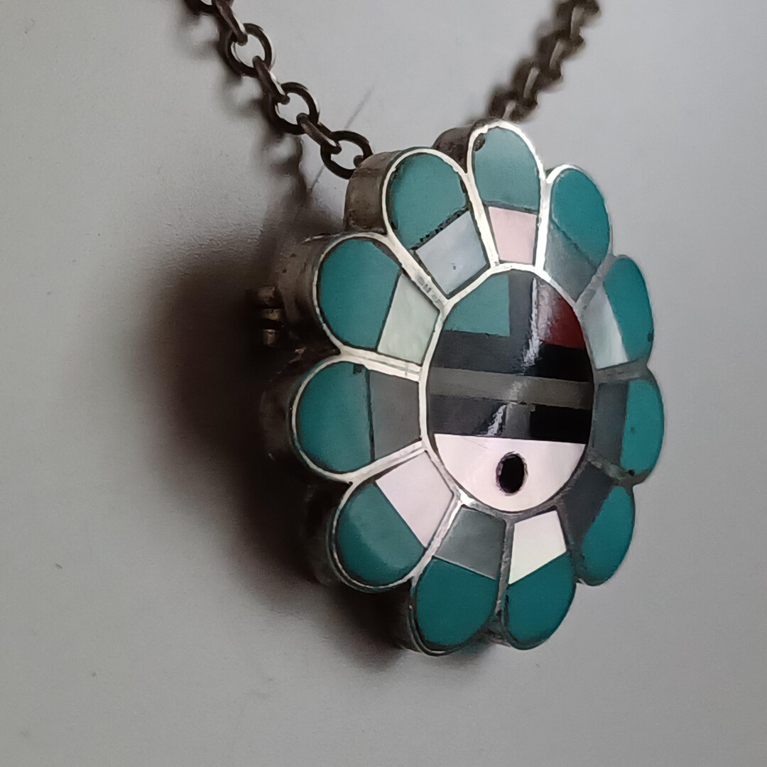 アクセサリー Navajo Sunface 925 Sunface Turquoise Red Coral MOP Jet Mother-of-pearl Inlay