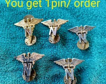 WWII Nurse Pin US Army Medical Corps Medical Officer N Caduceus Uniform Collar Lapel Badge 1942 Ballou Pat. 2308424 on Clutch WW2 82 Yrs Old
