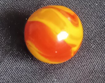 Marble Hot Wheels Champion Agate Fireball Game Prototype Mattel Never sold to public Pennsboro WV Dave McCullough Red Yellow Opaque Pumpkin