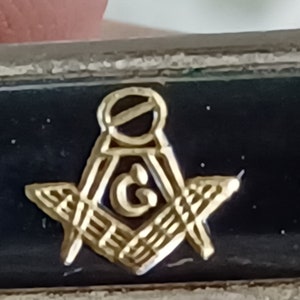 Masonic Tie Clip Bar Vintage Gold on Black Mason Symbolic Square & Compass w/G Necktie Freemason Fraternal Lodge Temple Men&#39;s Clothing