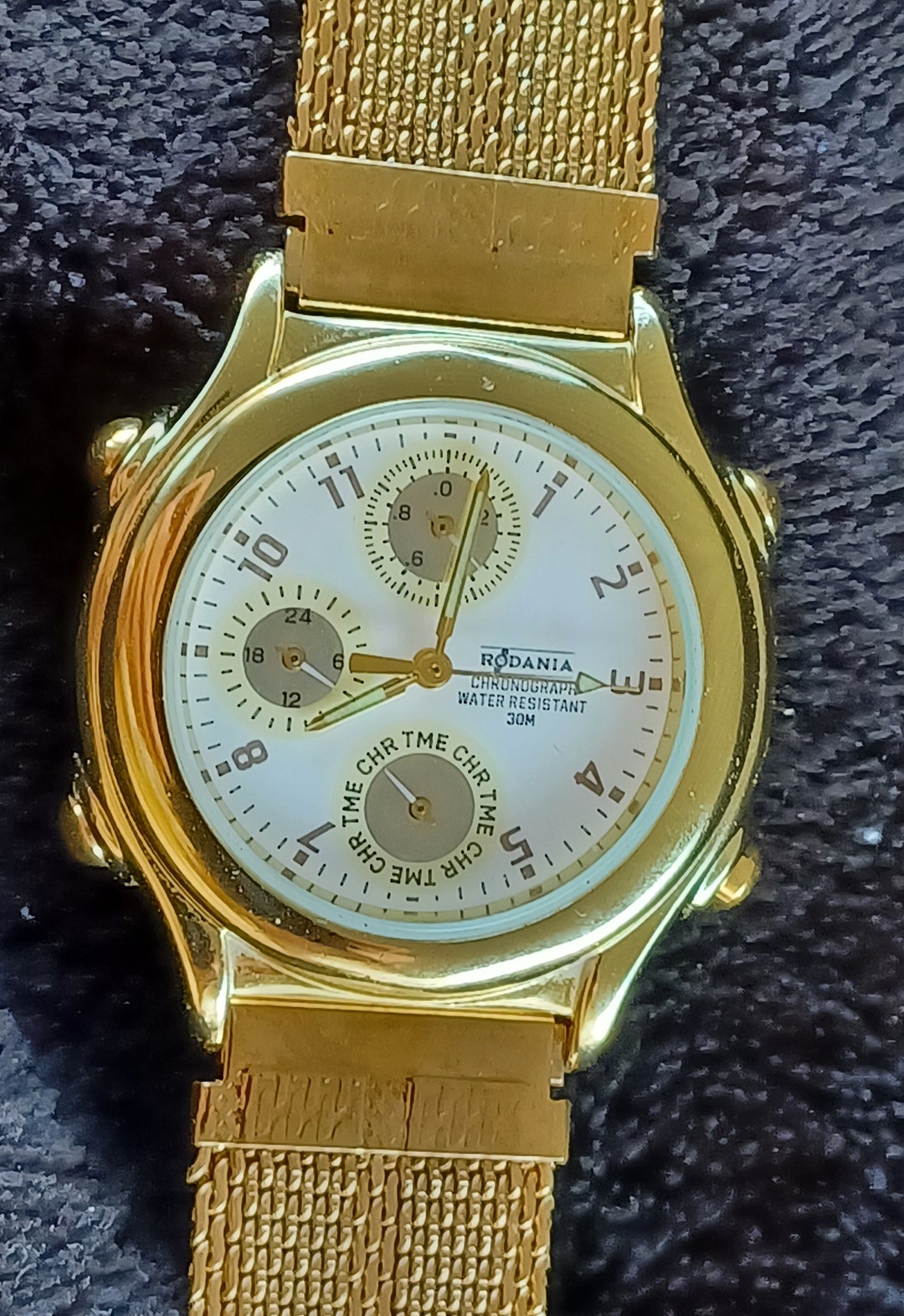 Rodania Chronograph/alarm Watch Quartz 30m White Dial Never Worn