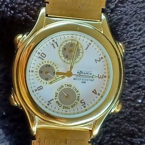 Rodania Chronograph/Alarm Watch  Quartz 30m White dial Never Worn CT18651 protective plastic still on back New Batt Running From the 1990&#39;s