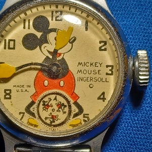1933 Mickey Mouse Watch Disney 1st Year 3rd issue Sept 1933 Working Ingersoll Deluxe Mite Case Nickel-plated Brass pointer indicator World's