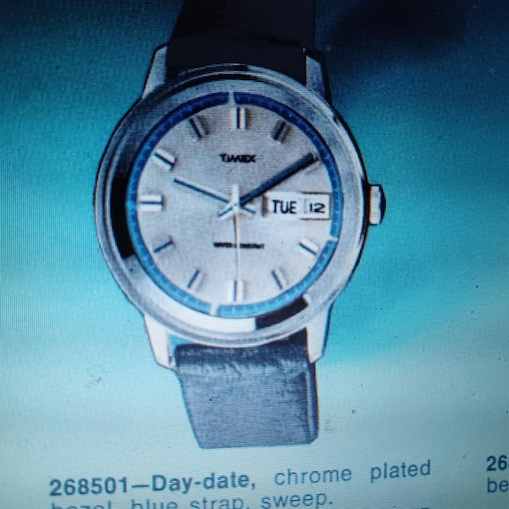 1972 TIMEX MARLIN Day Date 26850 2772 Silver Dial With Blue