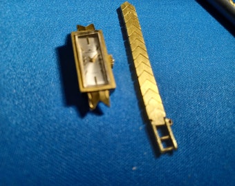 Vintage Bucherer rectangular Gold Plated Manual Wind Ladies Watch runs wristwatch Needs Band DRESS, Mid-century Fashion
