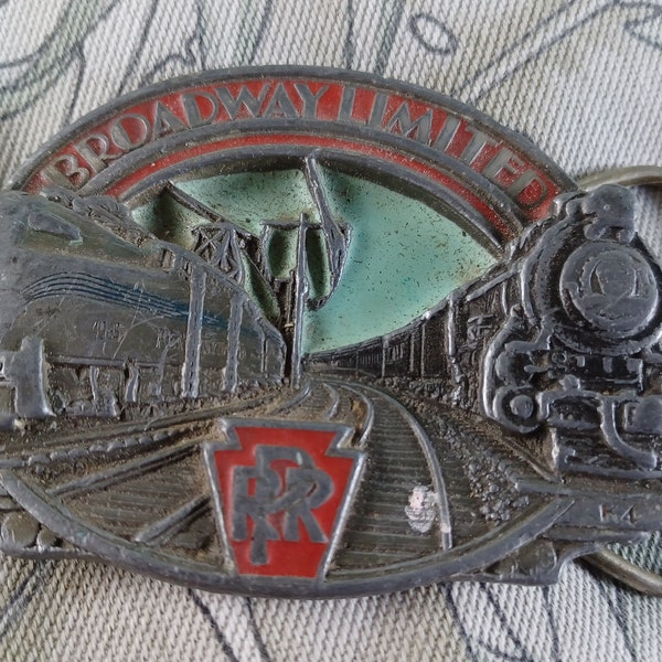 PRR Broadway Limited Belt Buckle C+J 1988  K4 and GG1 Streamlined electric locomotive - Pennsylvania Railroad Pewter Used 35 Years old RR