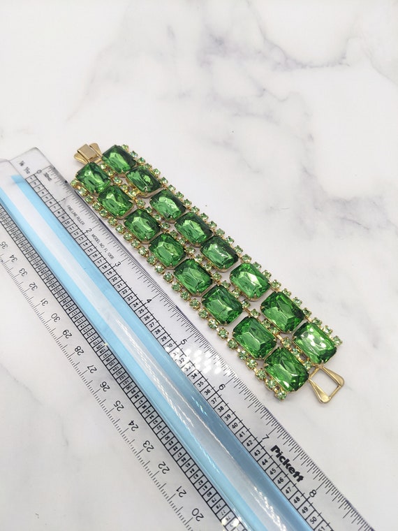 Vintage Green Rhinestones Choker Bracelet and Cli… - image 4