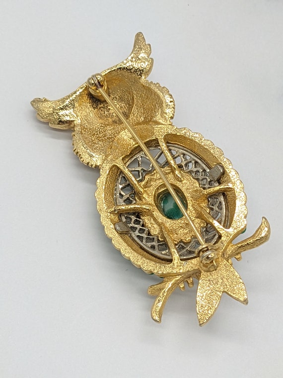 VIntage Gold and Green Tone Owl Brooch - image 2