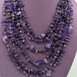 Six Strand Chip Amethyst Necklace.
