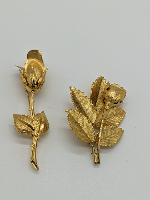 Pair of Gold Tone Rose Broches.