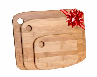 Bamboo Cutting Board Set of 3 - Serving Tray, Wood Chopping Board for Meat Cheese Vegetables - Wooden Cutting Boards for Kitchen - Gift Idea