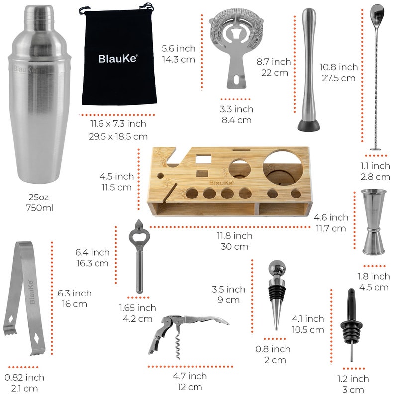 Ensemble shaker à cocktail avec support Kit de barman mixologie 17 pièces Shaker à Martini de 25 oz, Jigger, Passoire, Muddler, Cuillère à mélanger image 4