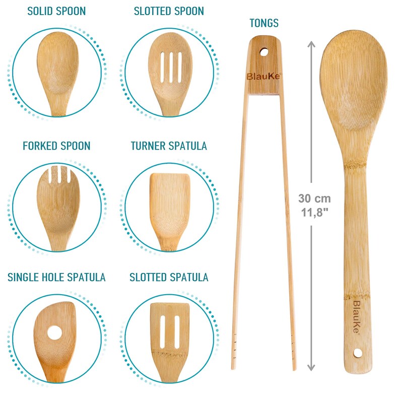 Wooden Spoons For Cooking 7-Pack Bamboo Kitchen Utensils Set for Nonstick Cookware Wooden Cooking Utensils Set Bamboo Kitchen Tools image 2